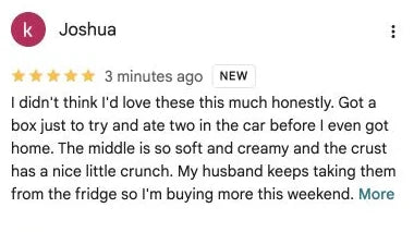 Joshua's genuine five-star Baker Homies customer review published on Google.