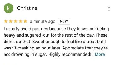 Christine's genuine five-star Baker Homies customer review published on Google.